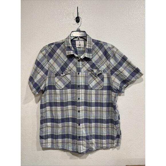 I Jeans By Buffalo Plaid Button Up Casual Shirt Size Large Tall Short Sleeve Euc - Picture 1 of 7